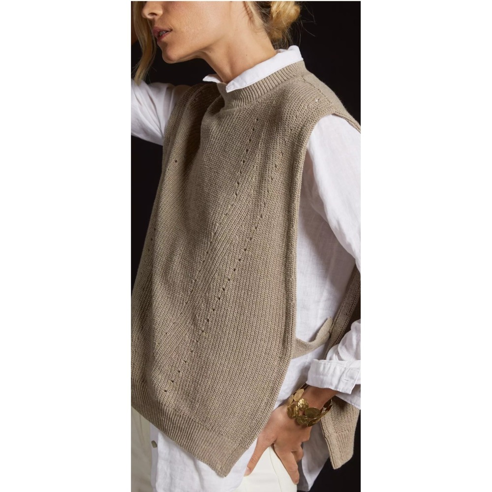 Pilcro Anthropologie Mock Neck Layering Sweater Vest XS Sm Beige Tan Taupe